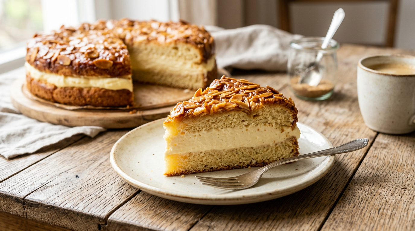 Harzer Bienenstich Rezept – klassischer Hefekuchen mit Vanillecreme und Mandelkruste