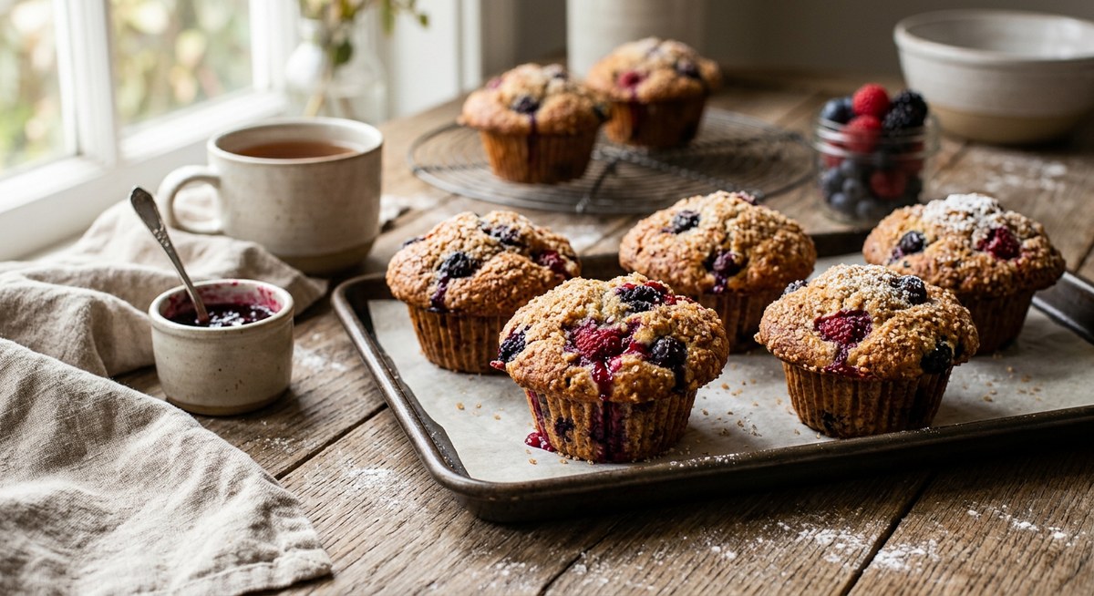 Blitz-Muffins mit Beeren frisch gebacken
