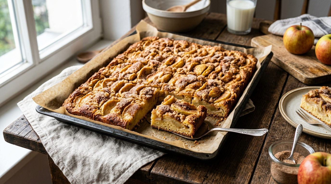 Apfelkuchen vom Blech Rezept – mit Mürbeteig, Äpfeln und Streuseln