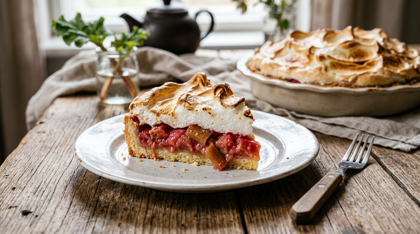 Rhabarber-Baiser-Kuchen Rezept – Mürbeteig mit Rhabarberfüllung und Meringue