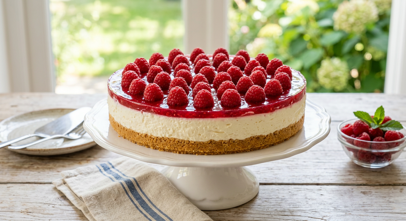 Himbeer-Joghurt-Torte ohne Backen - cremige Joghurtcreme auf Keksboden mit frischen Himbeeren