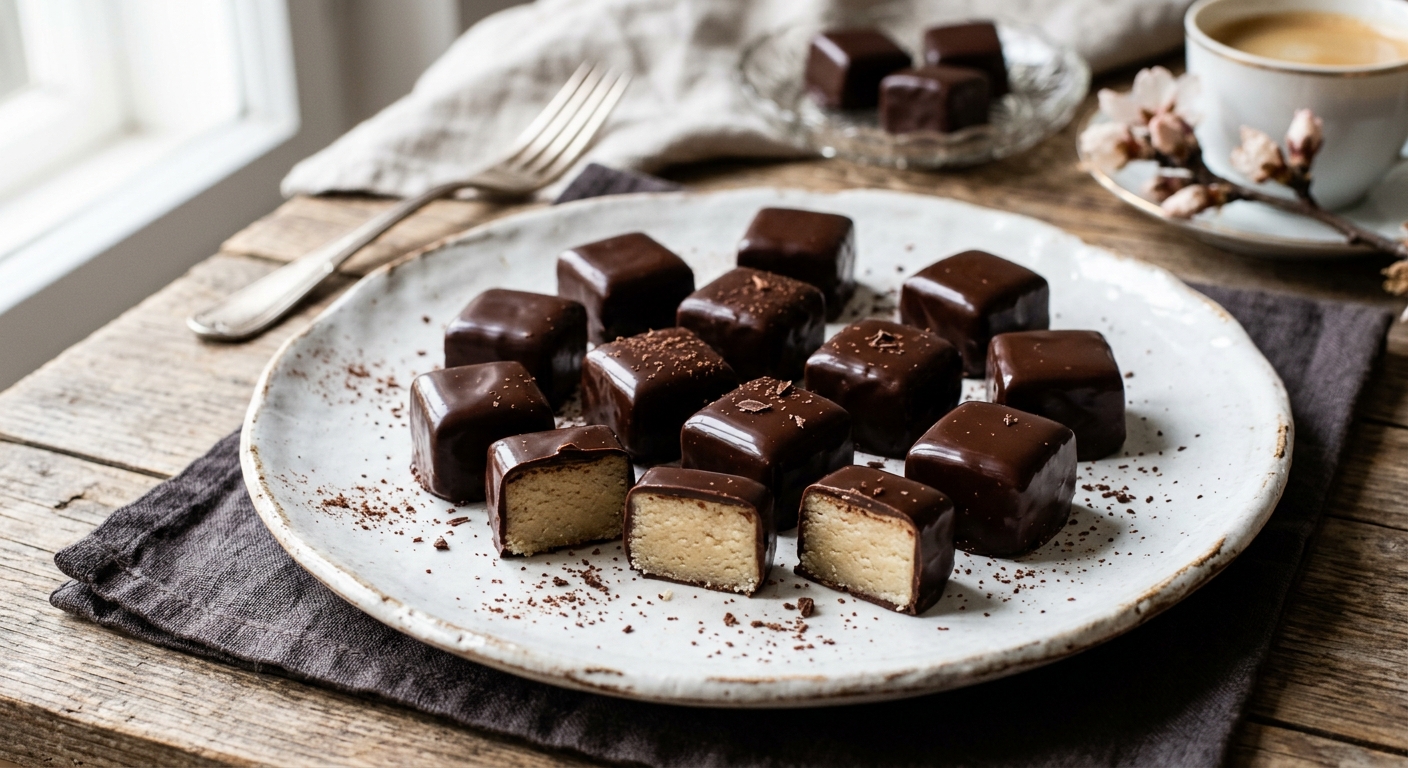 Eiskonfekt selbst gemacht - Marzipan mit dunkler Kuvertüre