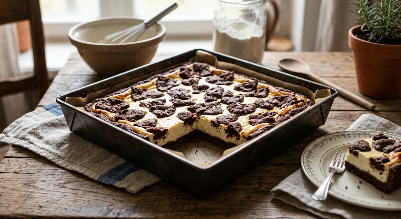 Russischer Zupfkuchen mit Schokoladenmürbeteig und cremiger Quarkfüllung